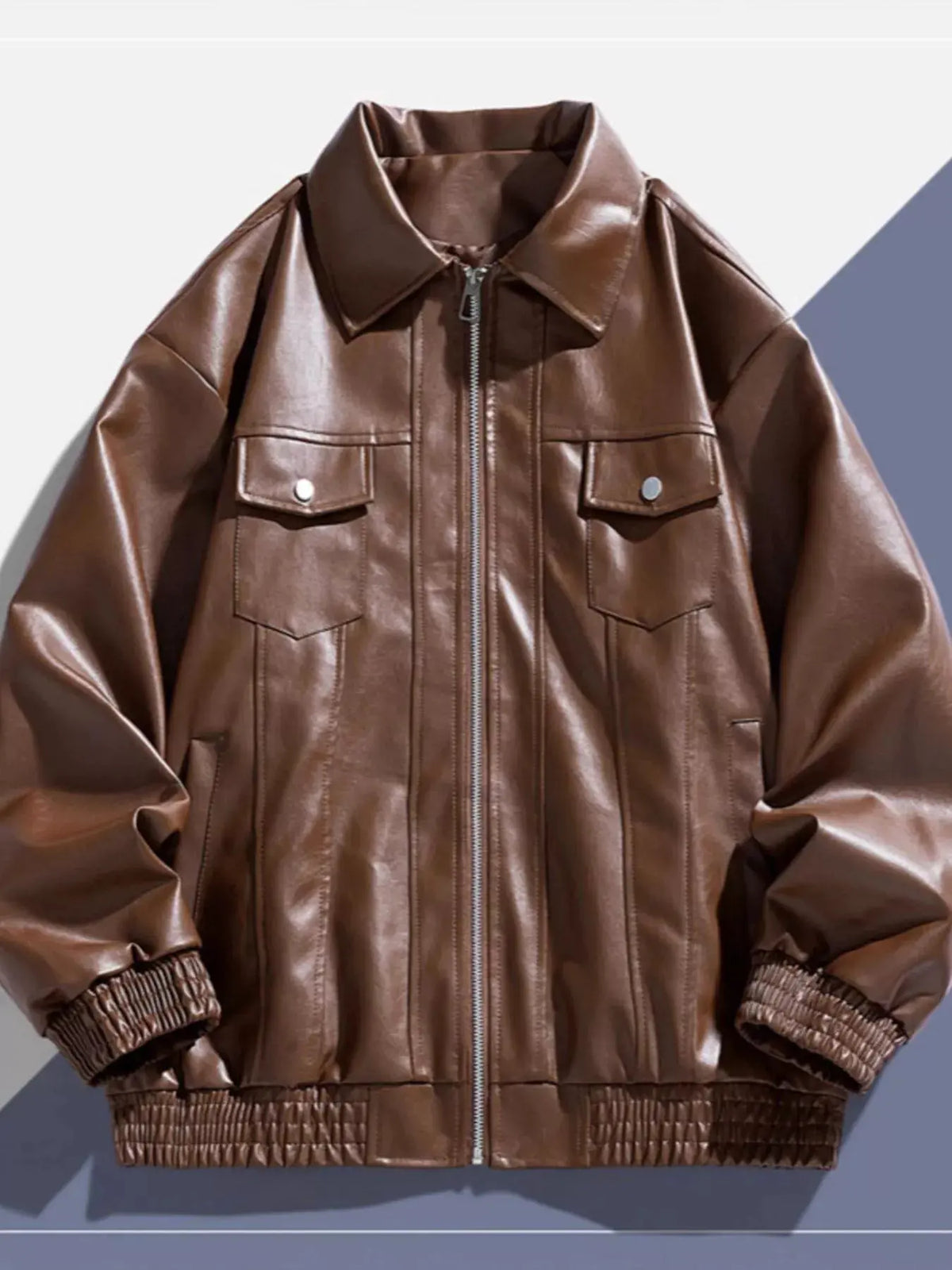 Men's Plus Size Zip Up Leather Jacket by Trendsi