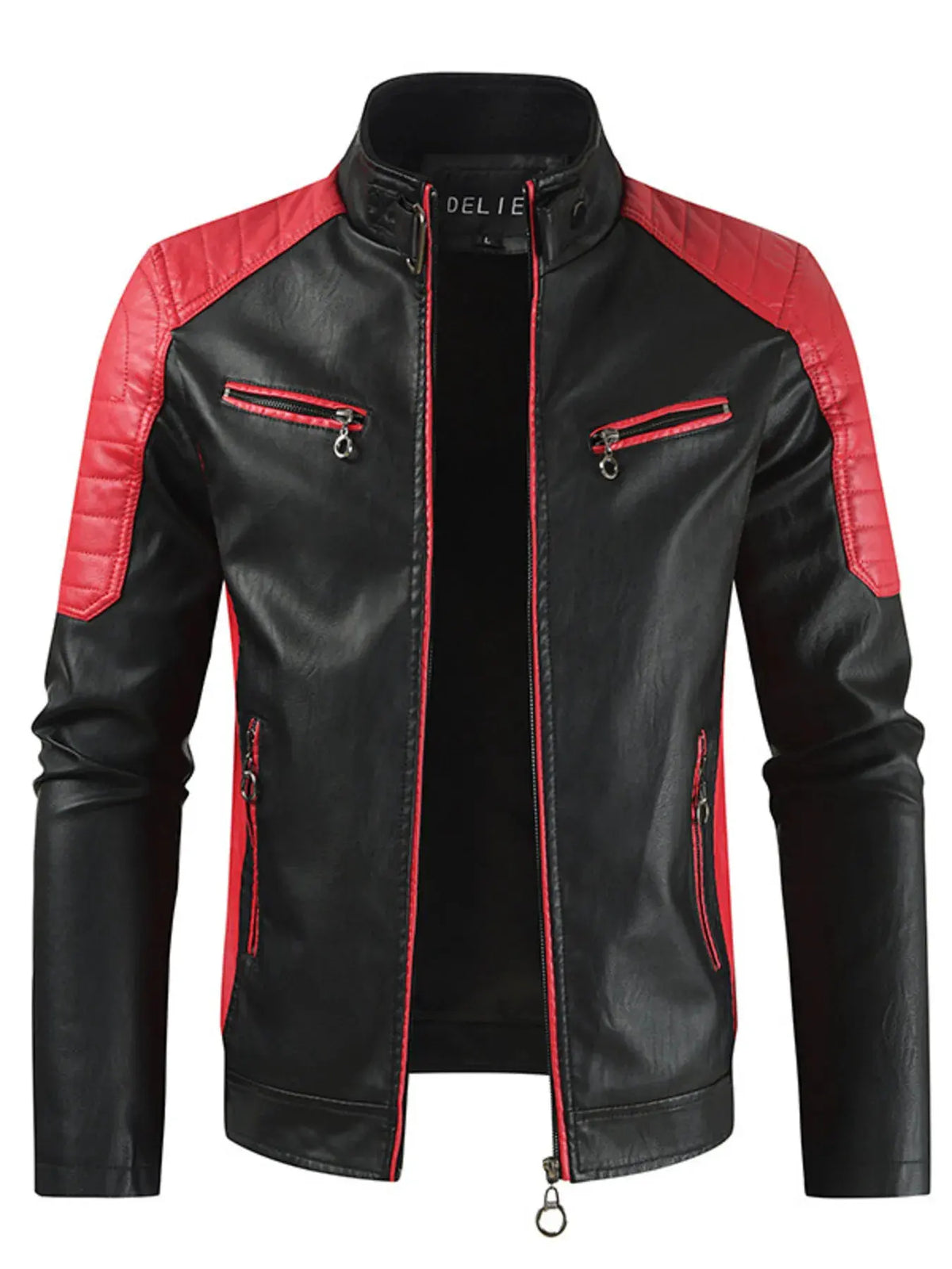 Men's Plus Size Color Block Leather Jacket by Trendsi