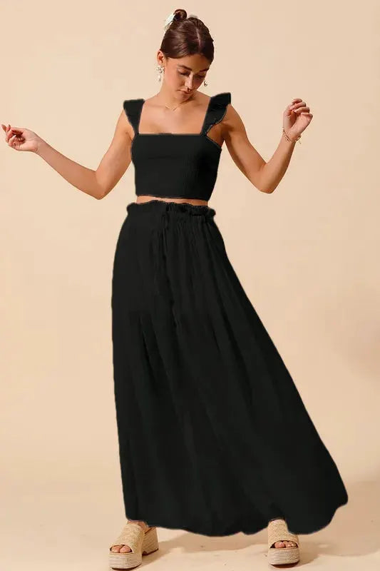 SO ME Smocked Top and Flowy Maxi Skirt Set by SO ME