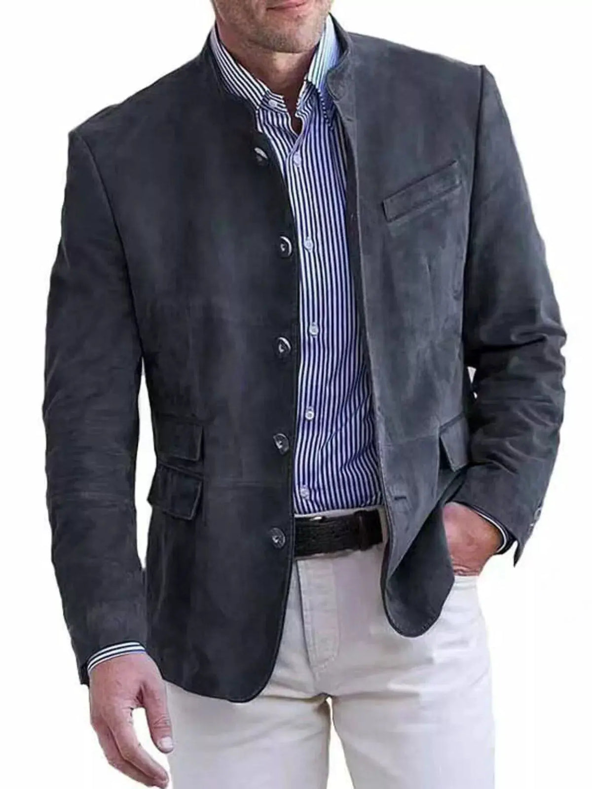 Men's Full Size Button Up Long Sleeve Blazer Plus Size by Trendsi
