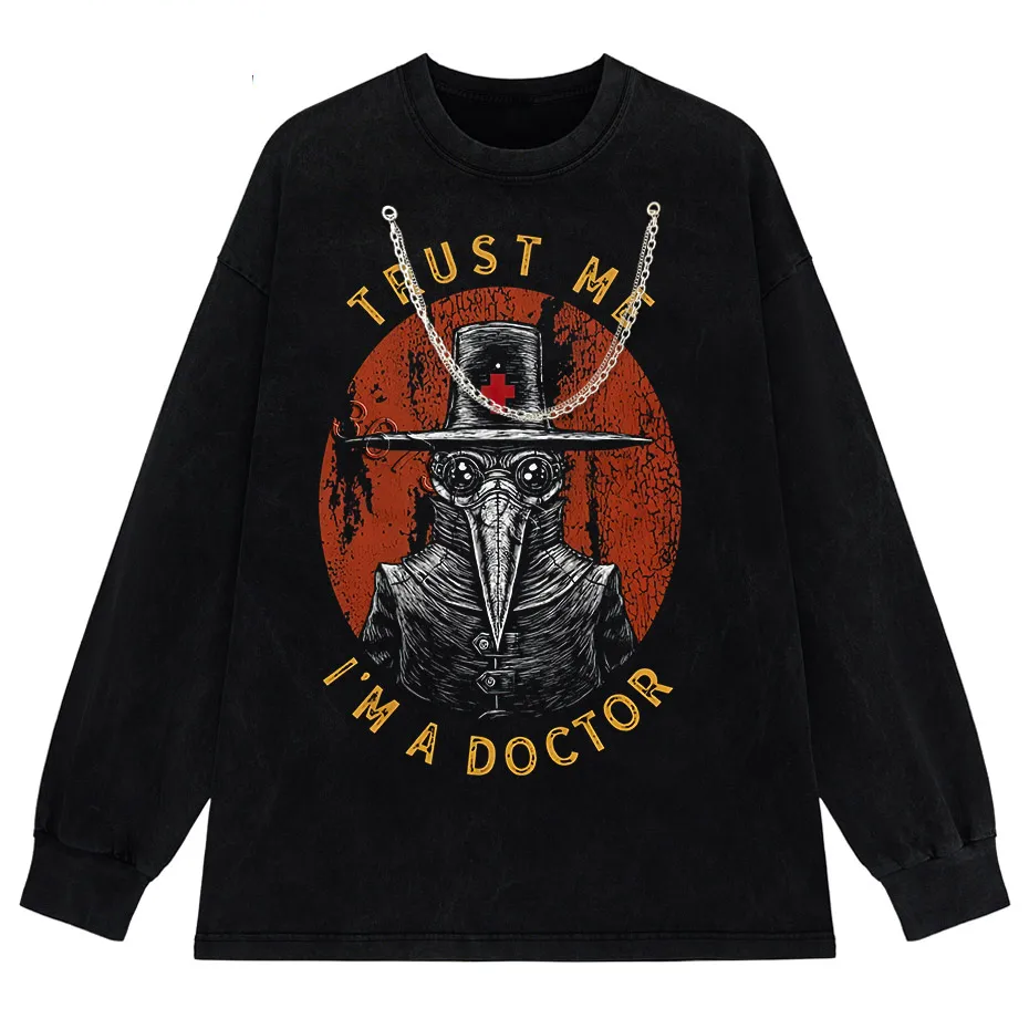 Funny Plague Doctor Graphic T-Shirt Men Cotton Streetwear Tee-4