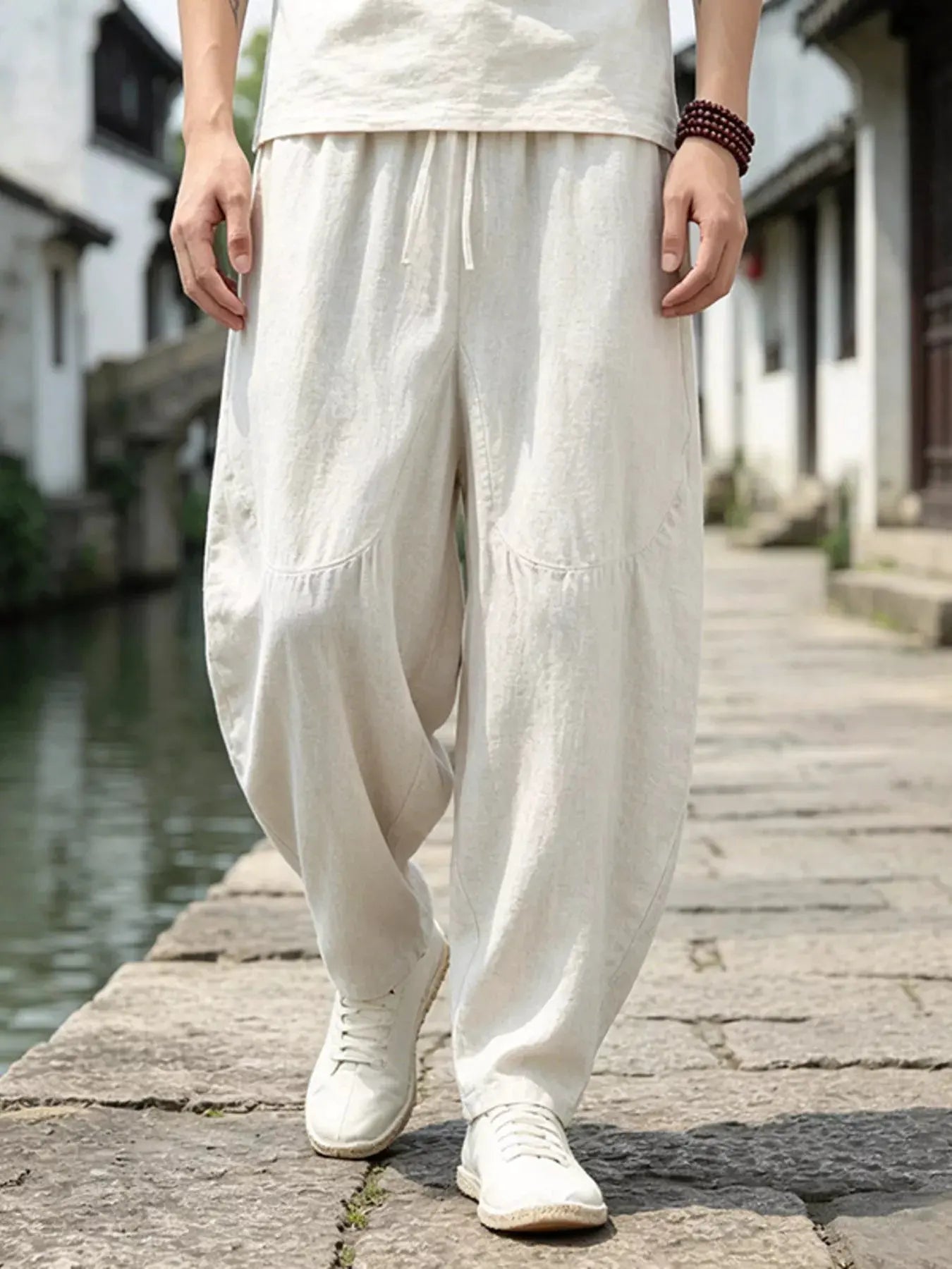 Men's Plus Size Loose Fit Pants with Drawstring Waist by Trendsi