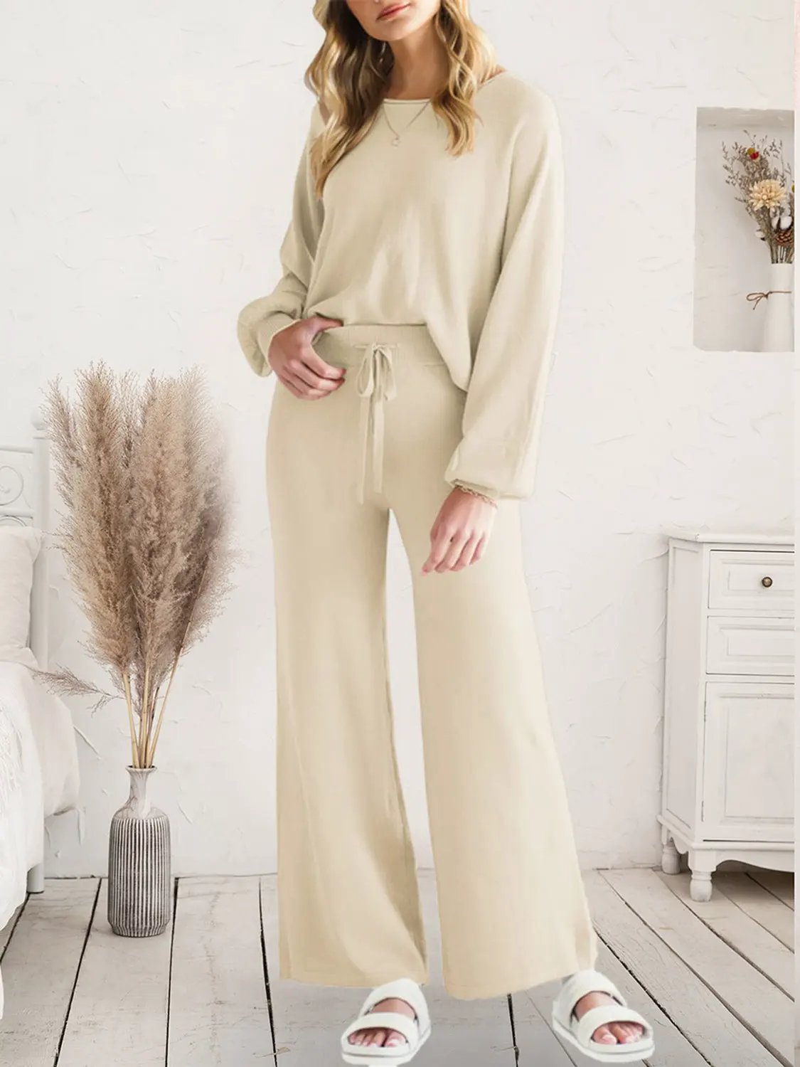Long Sleeve Lounge Top and Drawstring Pants Set by Partner Label