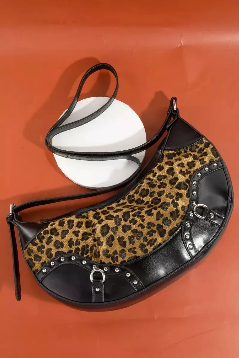 Fame Leopard Print Half Moon Shoulder Bag by Fame