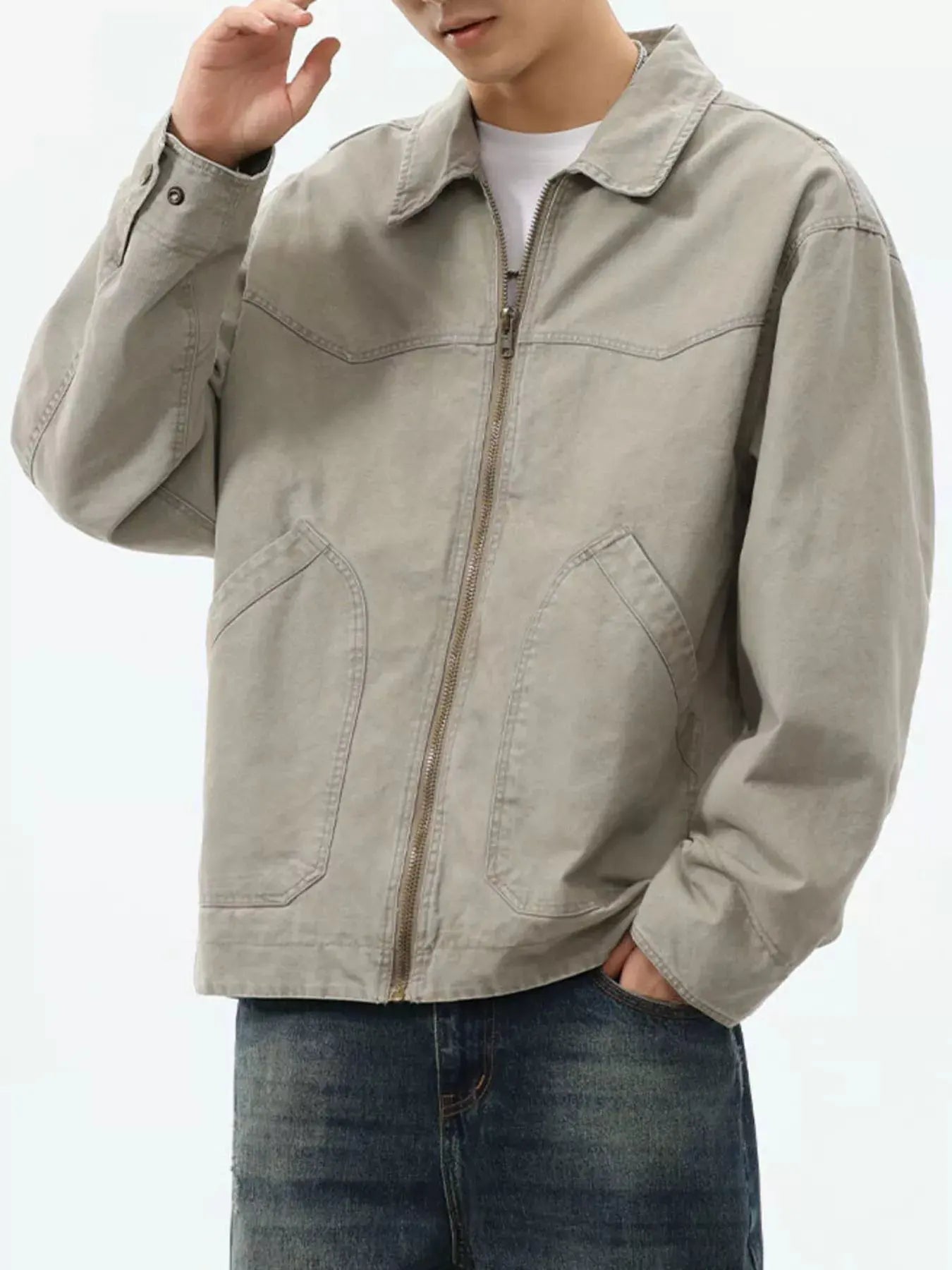 Men's Plus Size Zip-Up Trucker Jacket by Partner Label