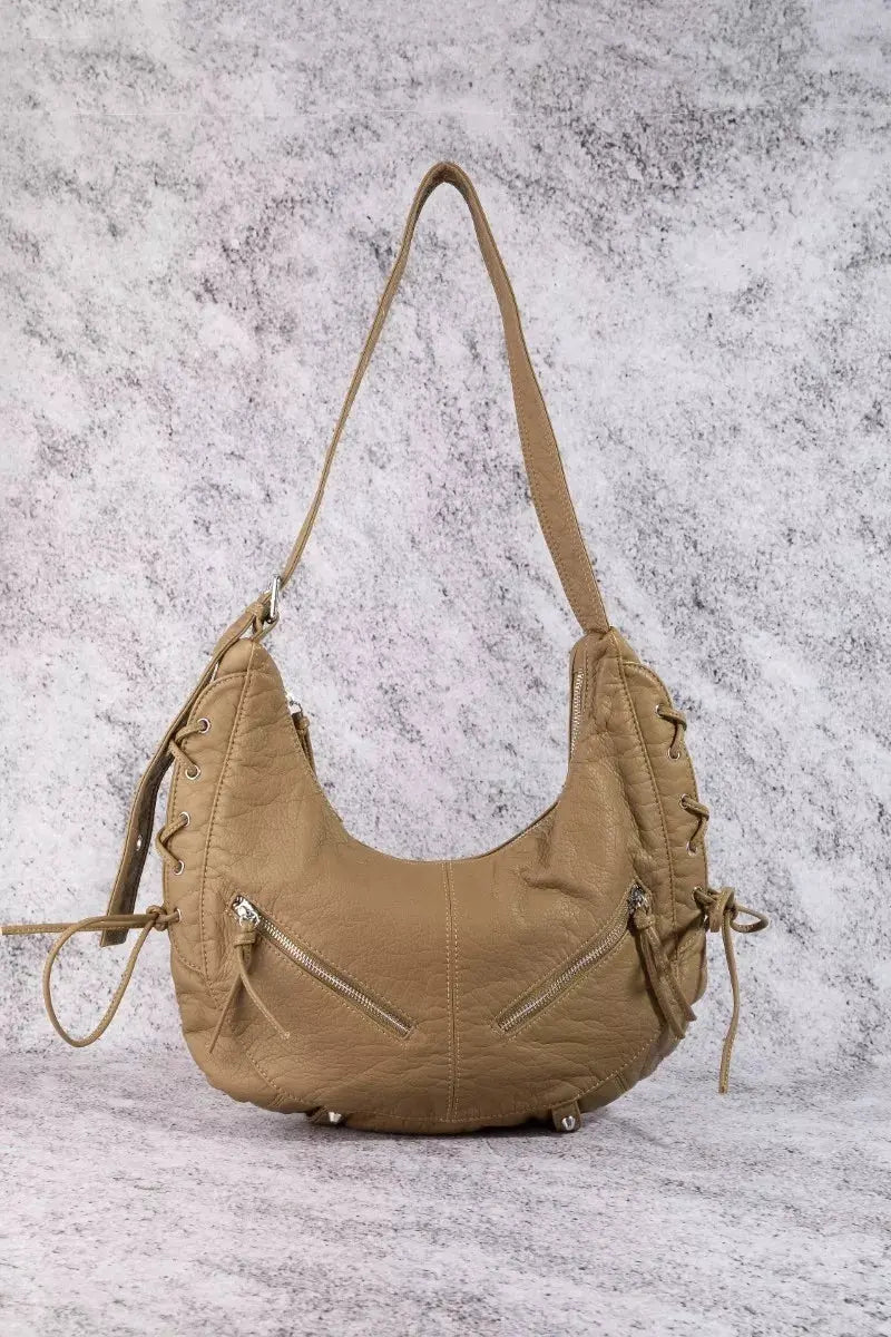 Fame Larger Leather Crescent Shoulder Bag by Partner Label