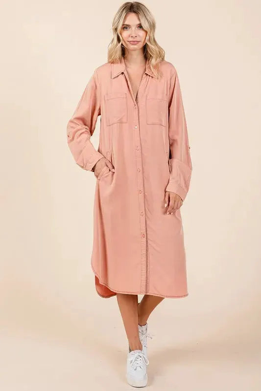 Mittoshop Button Down Long Sleeve Shirt Dress by Mittoshop