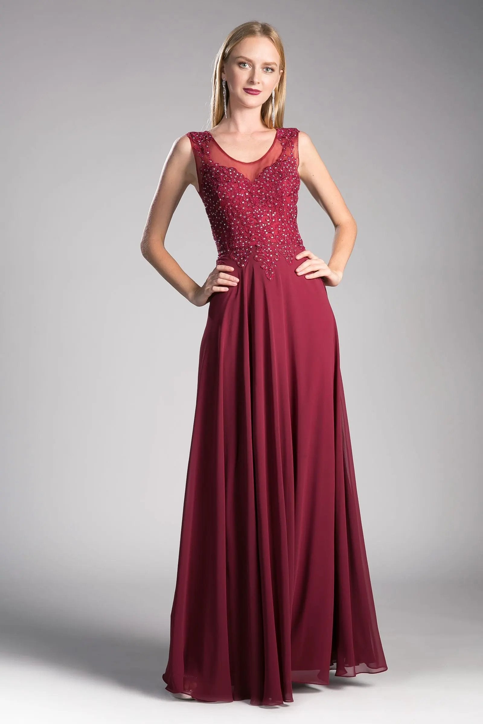 A-Line Chiffon Gown With Lace Embellished Bodice. by Tux-USA