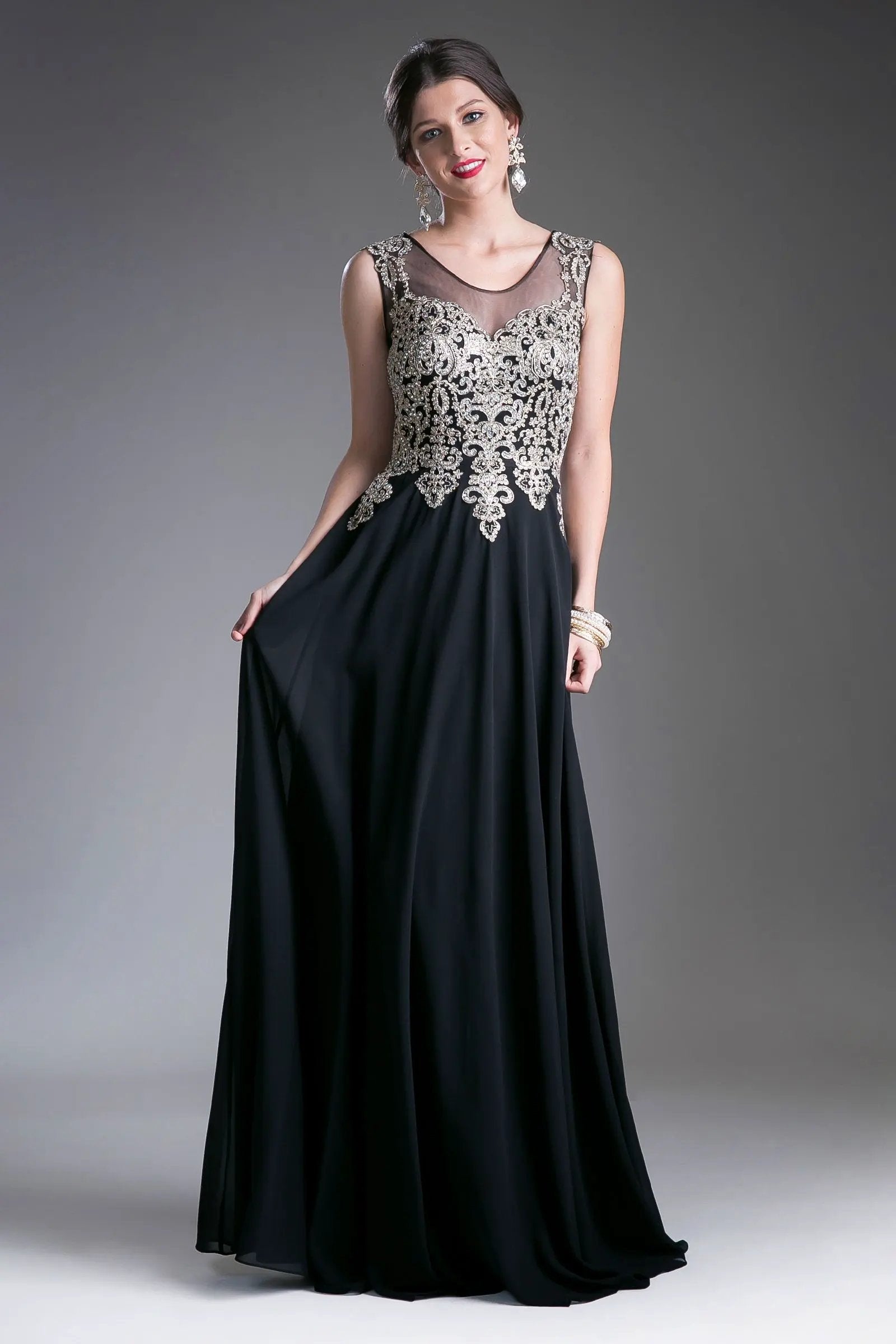 A-Line Chiffon Gown With Lace Embellished Bodice. by Tux-USA