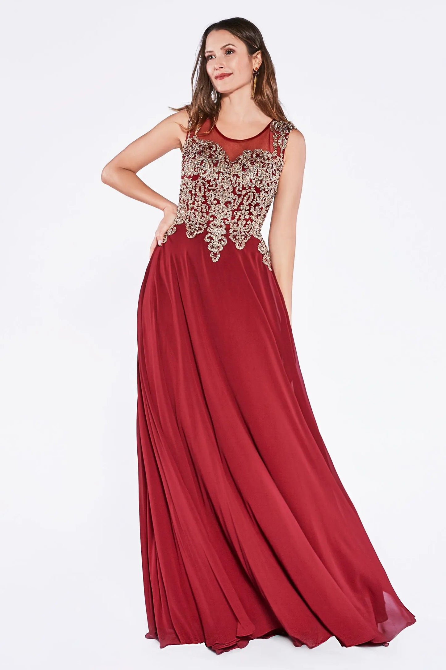 A-Line Chiffon Gown With Lace Embellished Bodice. by Tux-USA