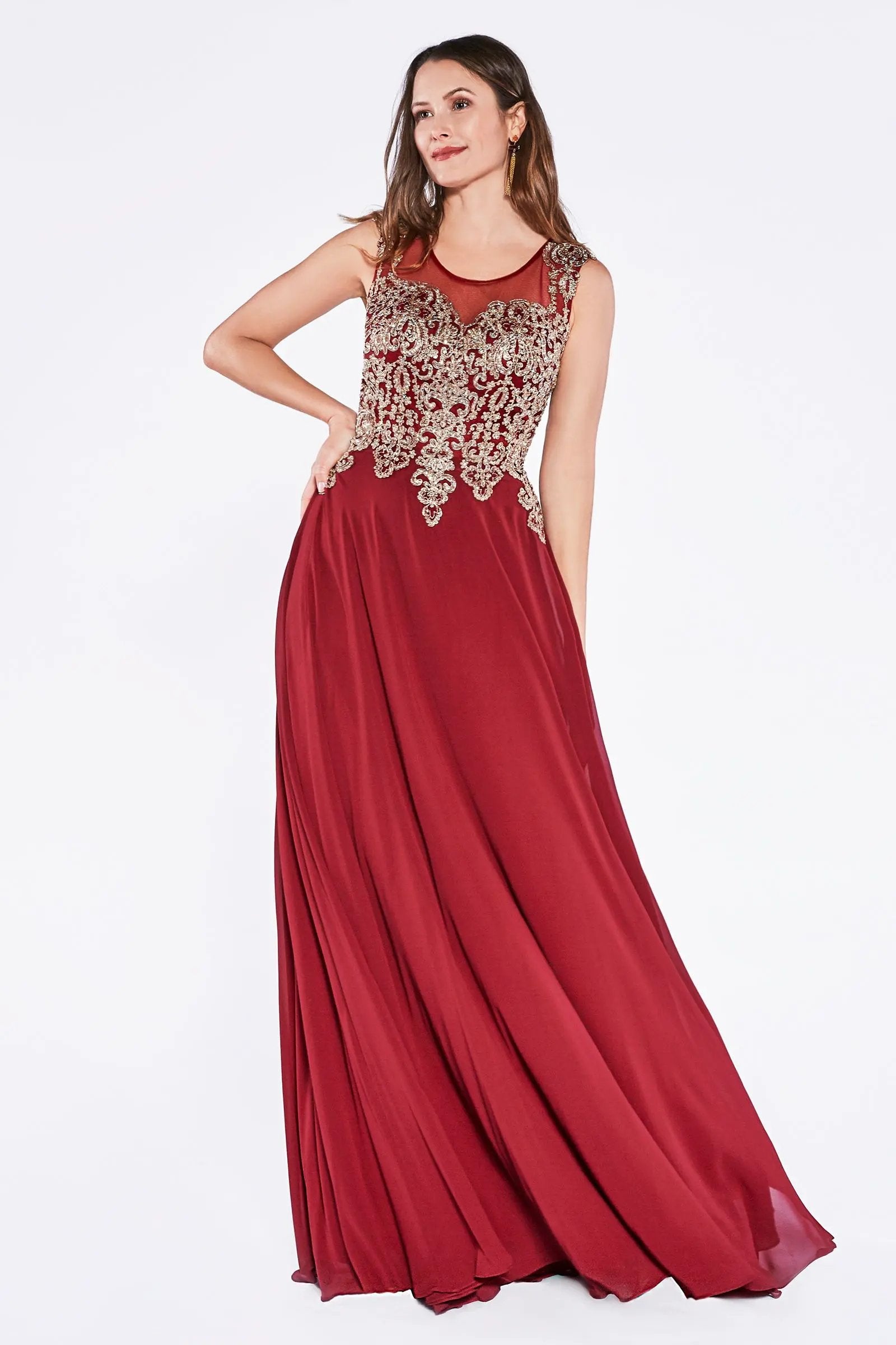 A-Line Chiffon Gown With Lace Embellished Bodice. by Tux-USA