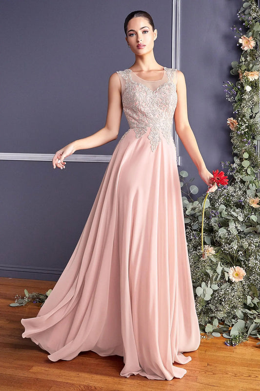 A-Line Chiffon Gown With Lace Embellished Bodice. by Tux-USA
