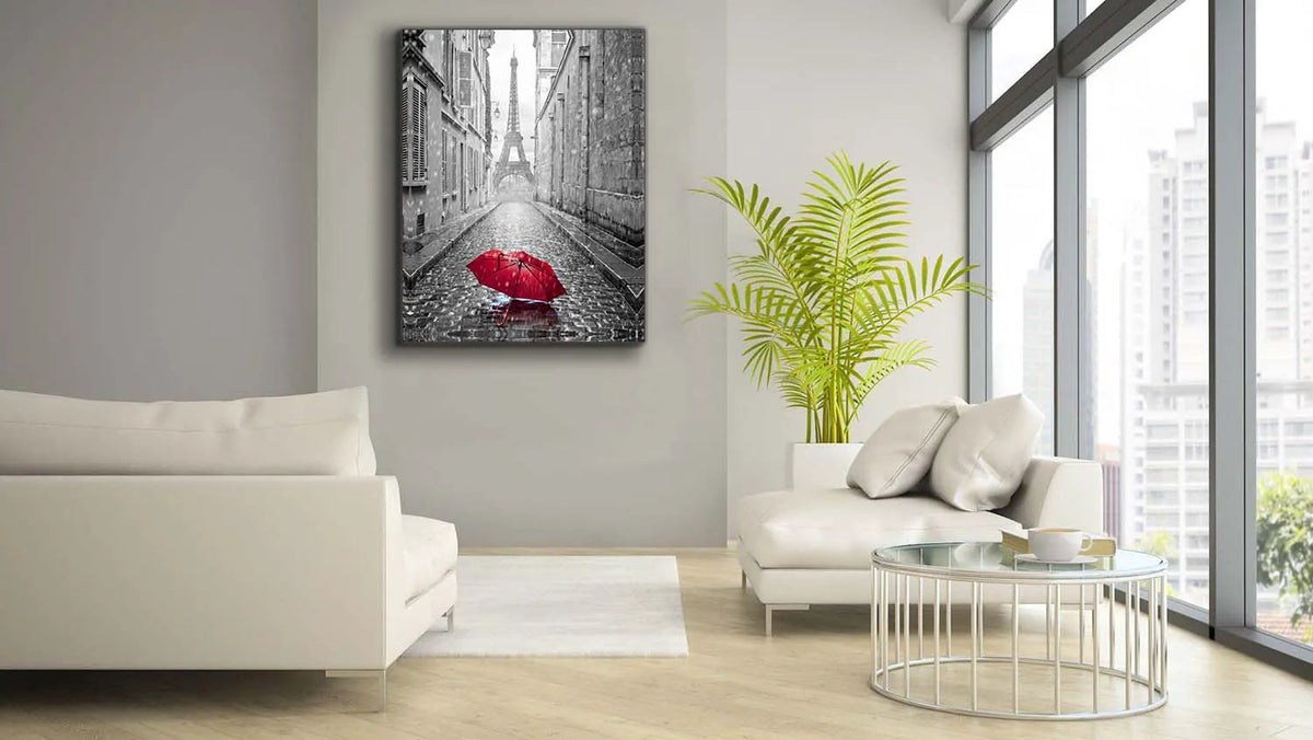 Canvas Wall Art-Red Umbrella Eiffel Tower-Printed Artwork by Gtaart.ca