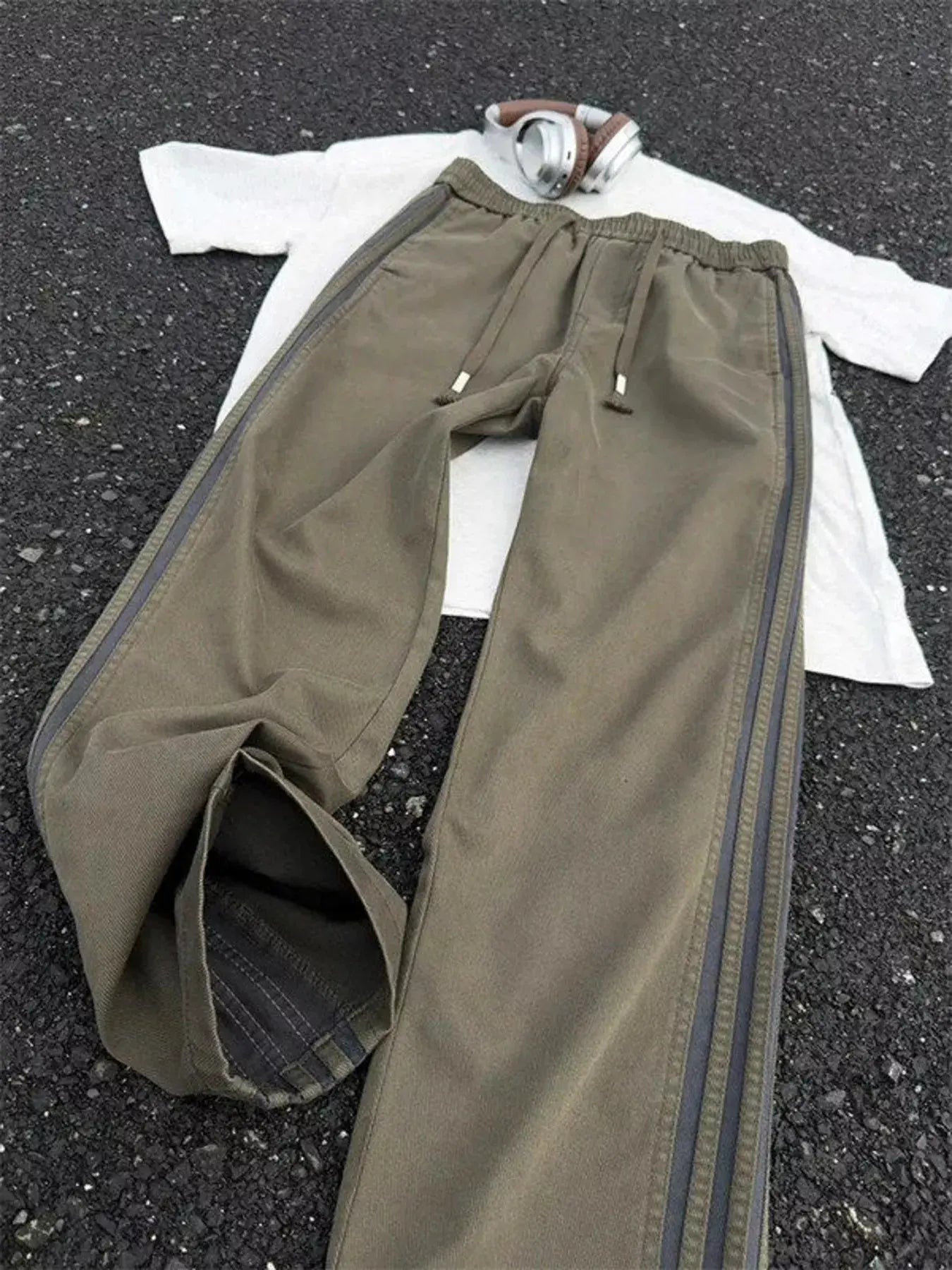 Men's Plus Size Casual Striped Wide-Leg Pants by Trendsi