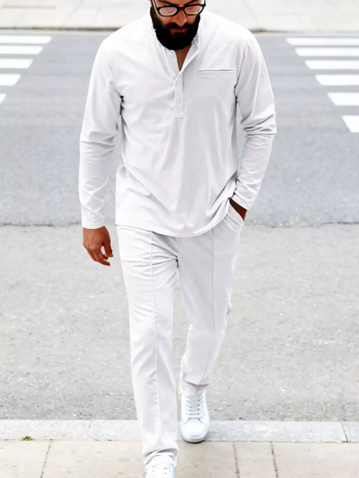 Men's Full Size Casual Long Sleeve Henley Top and Drawstring Joggers Set Plus Size by Trendsi