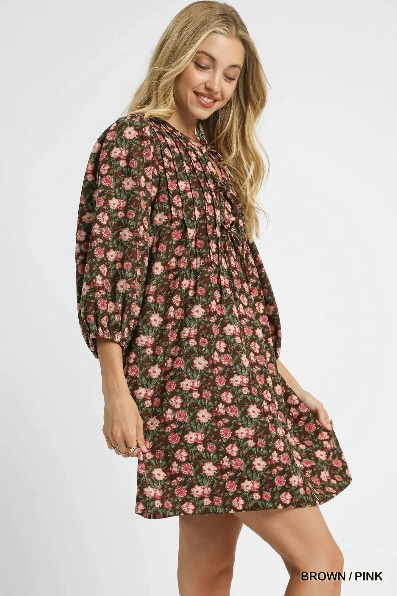Umgee Floral Tie-Neck Babydoll Dress by Umgee