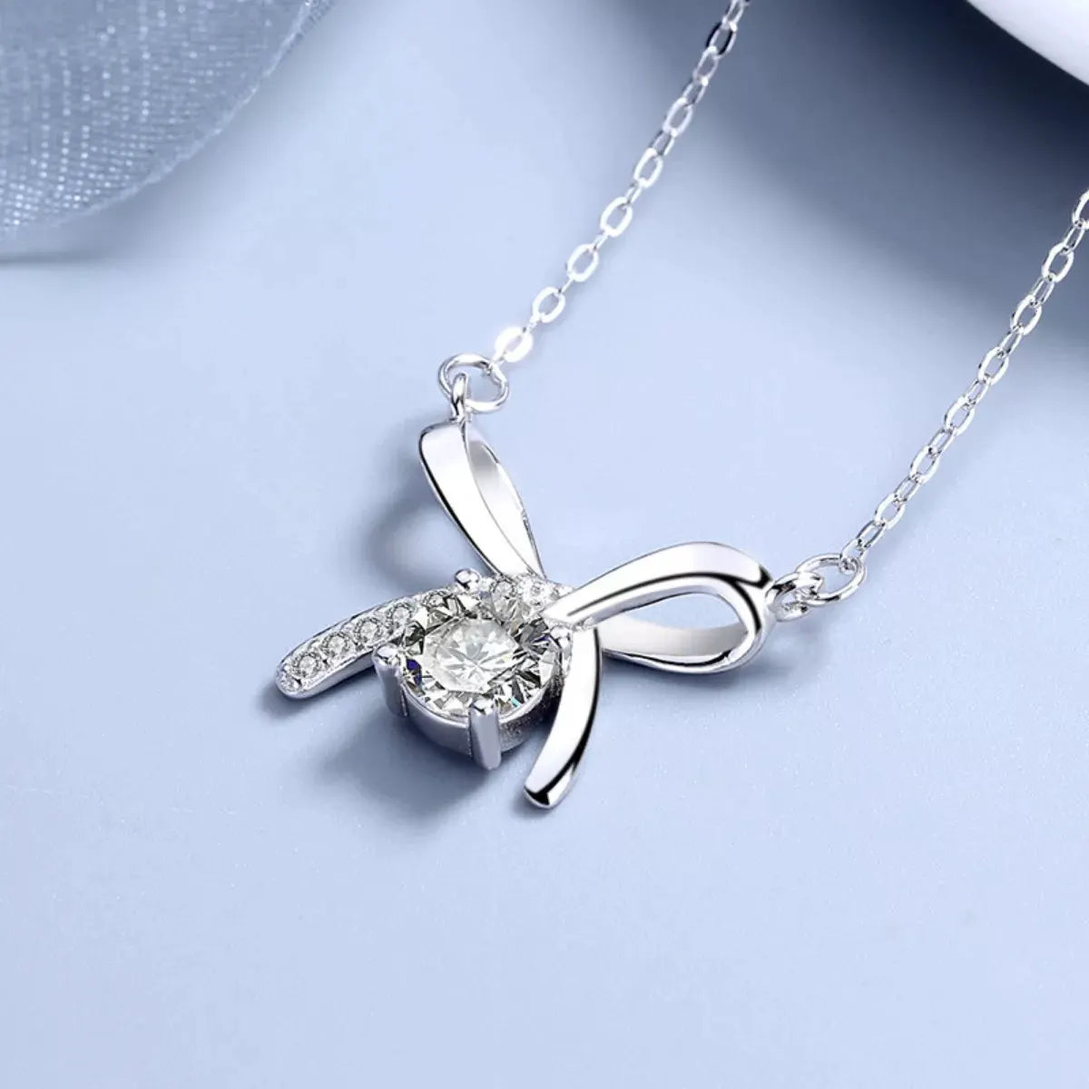 925 Sterling Silver Zircon Ribbon Pendant Necklace by Partner Labels