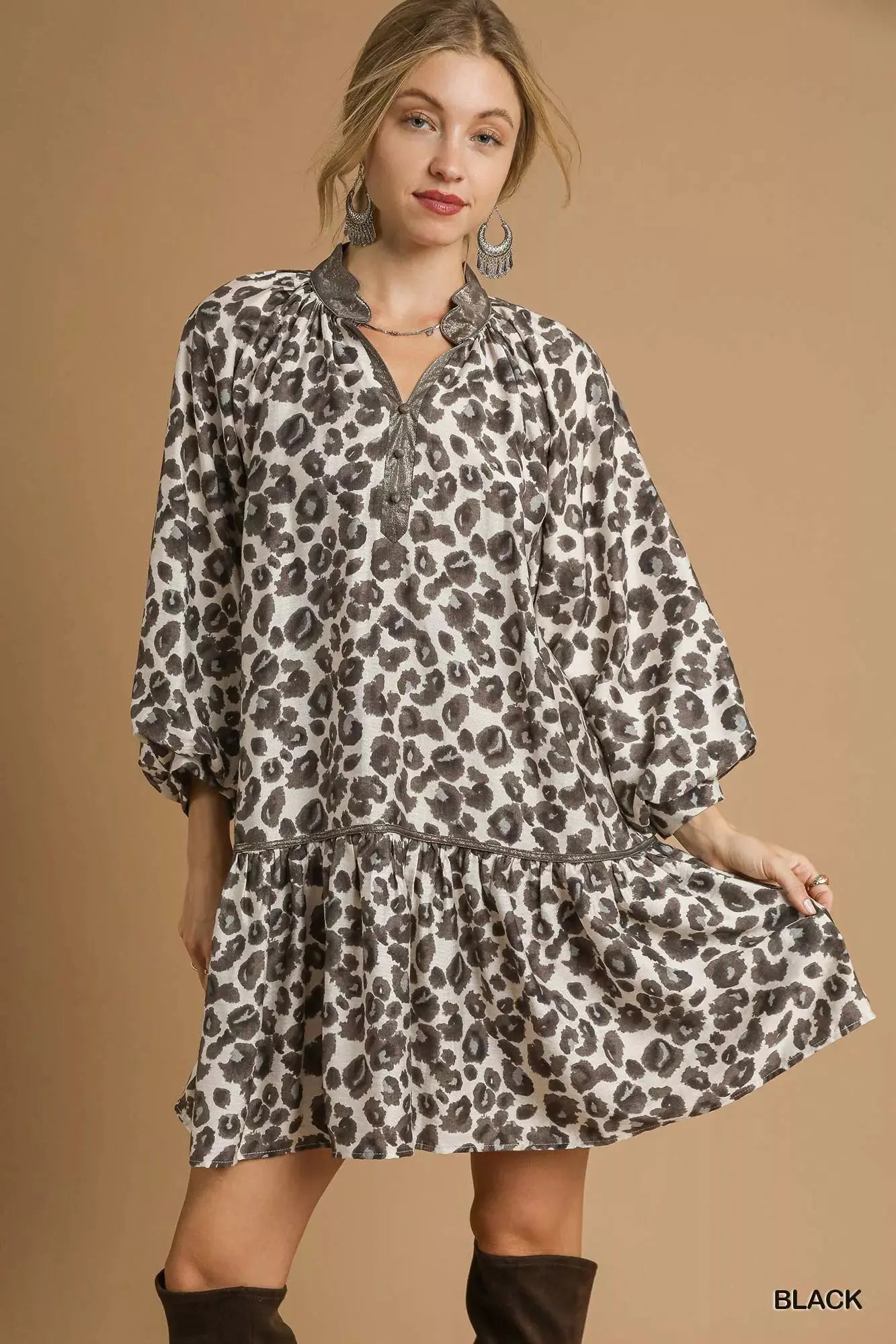 Umgee Leopard Print Tiered Mini Dress by Umgee