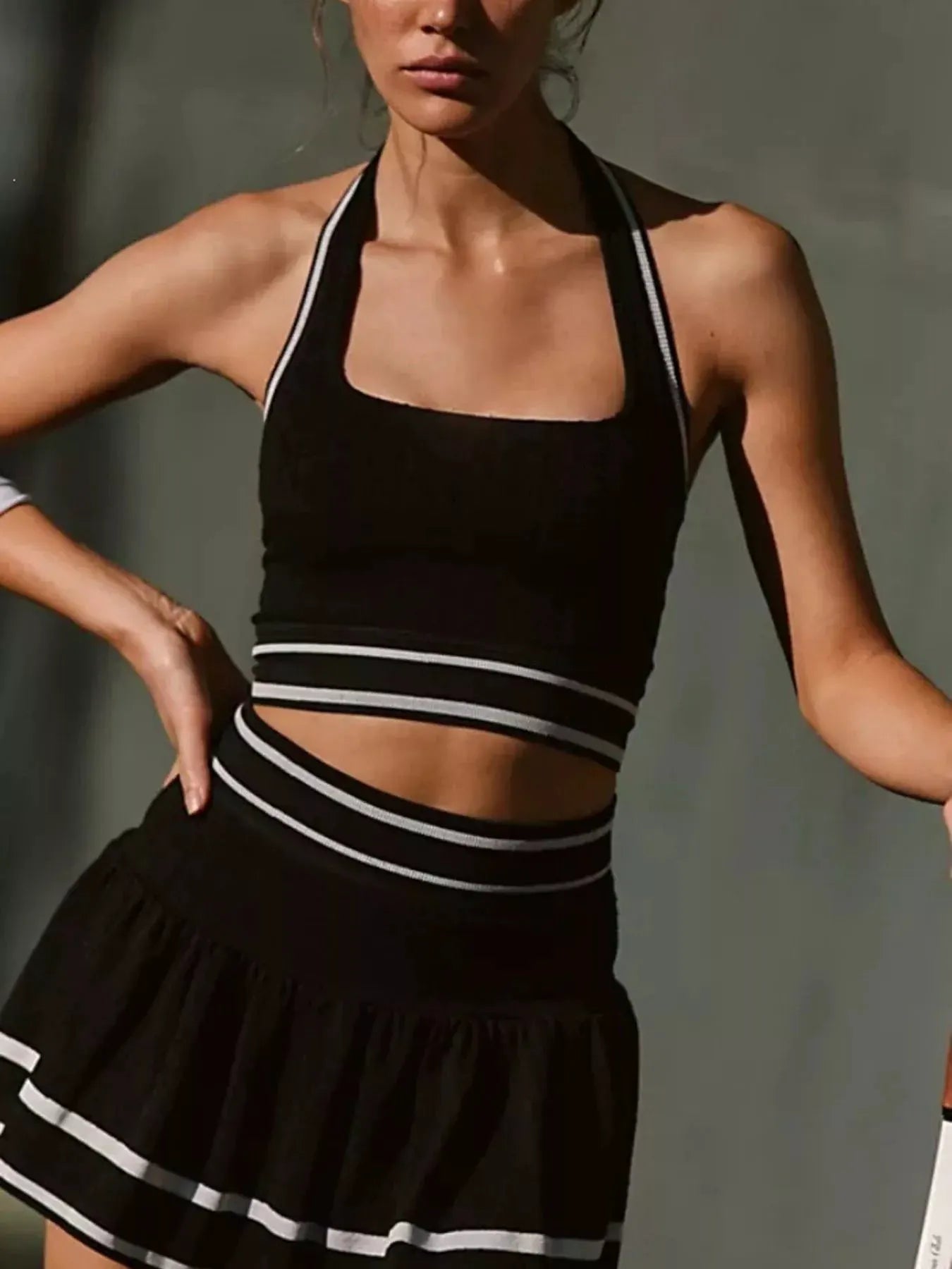 Halter Neck Tank and Skirt Tennis Active Set by Trendsi
