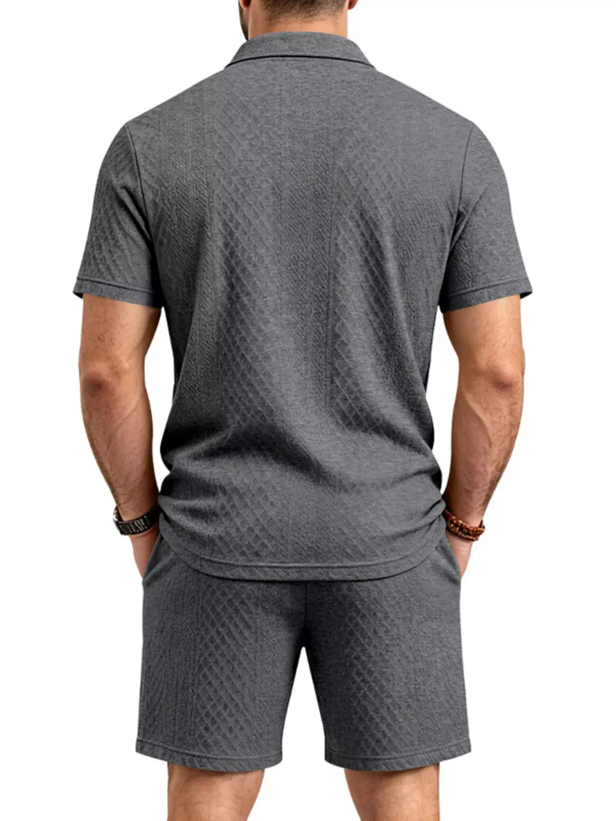 Men's Full Size Textured Short Sleeve Polo and Shorts Set Plus Size by POL