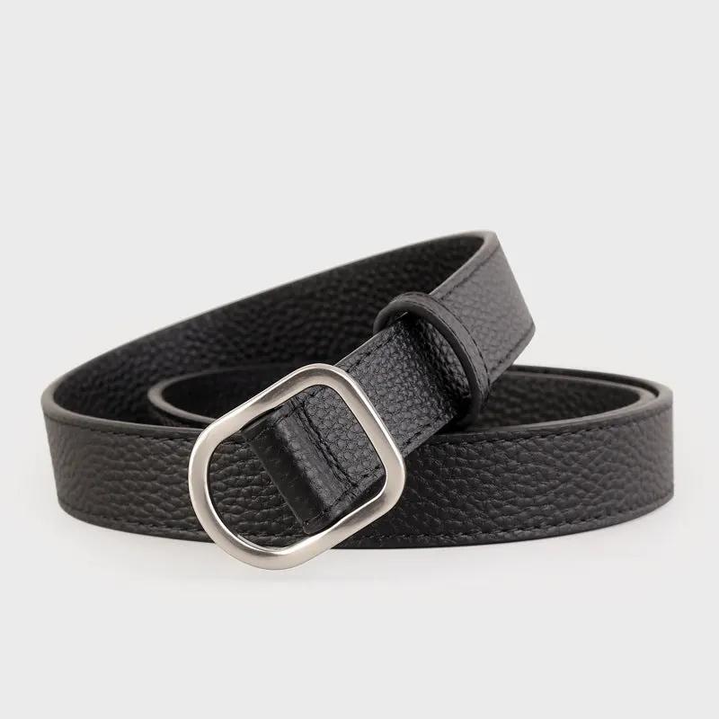 Leather Belt with Silver Buckle by Trendsi