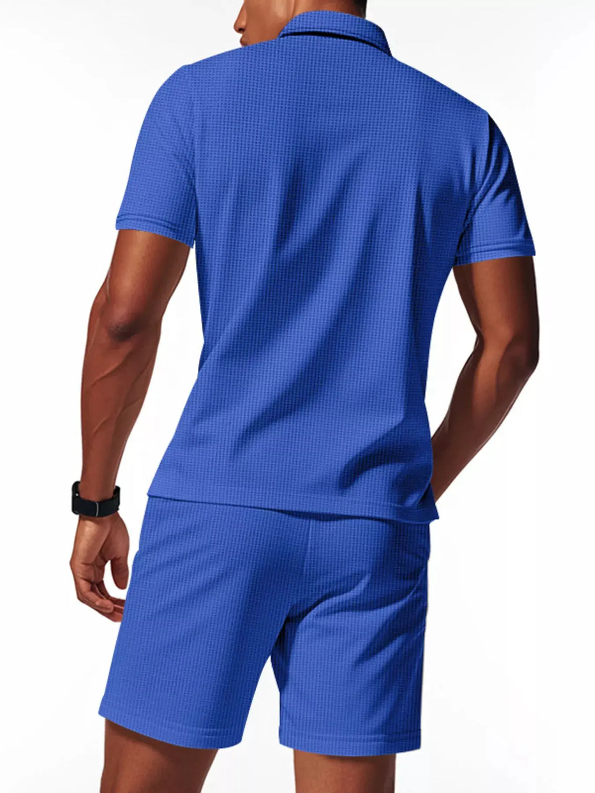 Men's Full Size Textured Short Sleeve Polo and Shorts Set Plus Size by Trendsi
