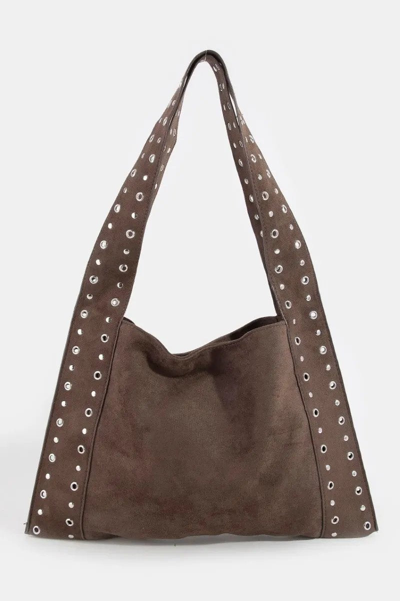 Fame Grommet Strap Suede Shoulder Bag by Partner Label
