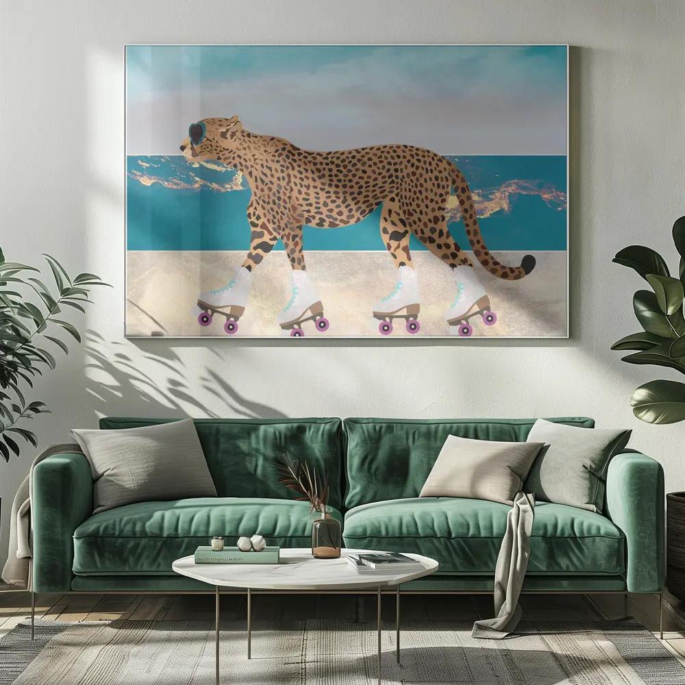 Wall art Cheetah Rollerskating Landscape Beach 01 by Sarah Manovski