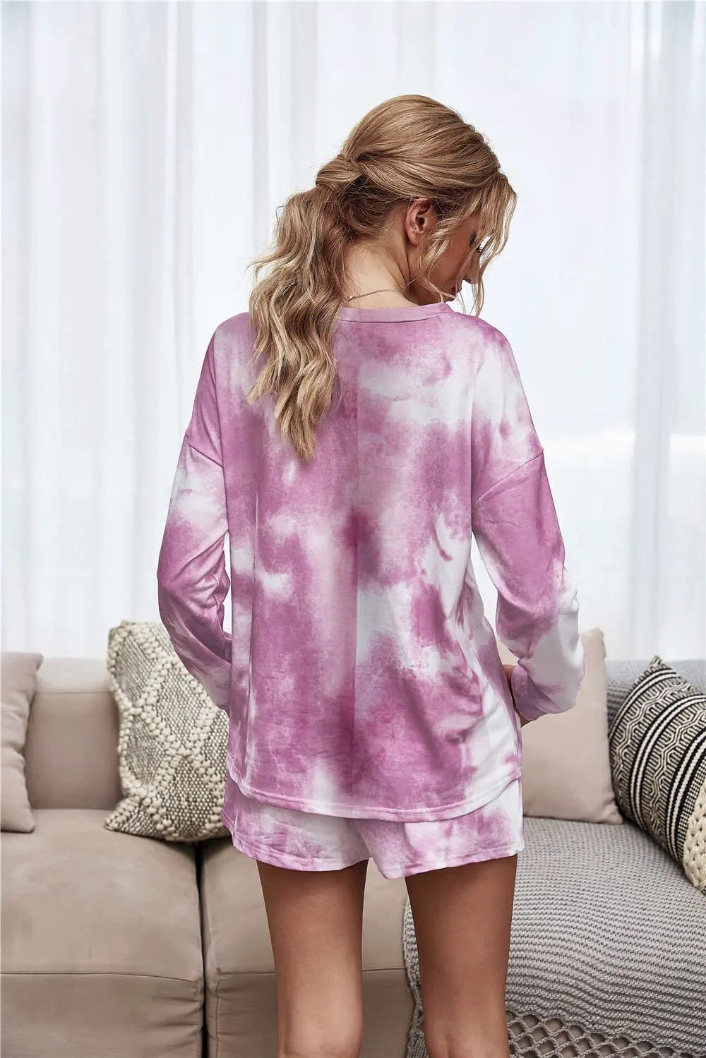 Tie-Dye Dropped Shoulder Top and Shorts Lounge Set by Partner Label