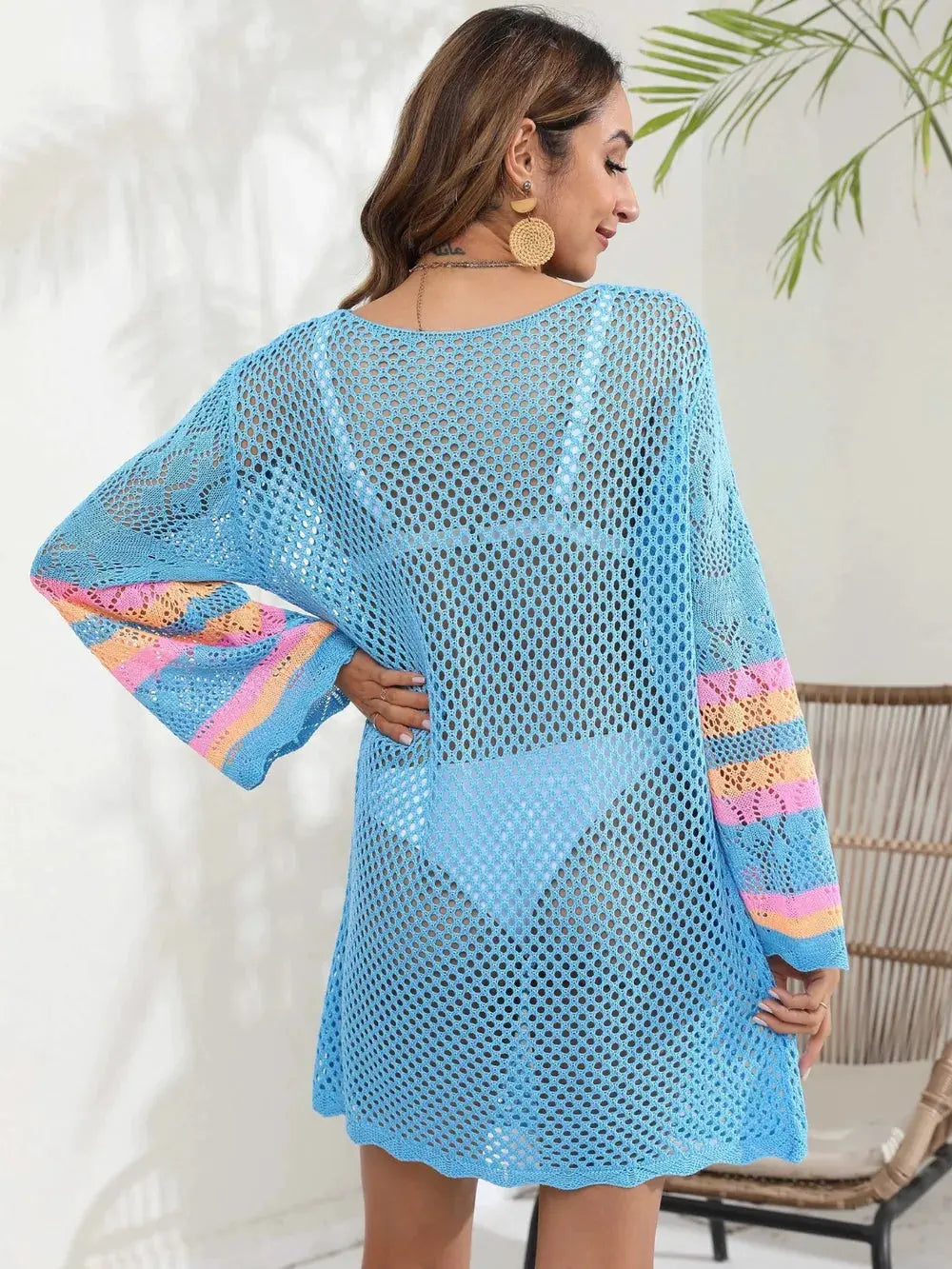 Openwork Contrast Long Sleeve Cover-Up by Partner Labels