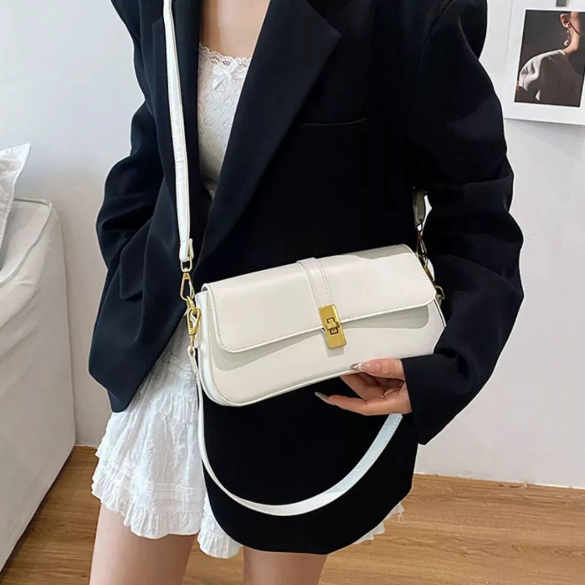 Rectangular Crossbody Bag with Golden Buckle by Partner Label