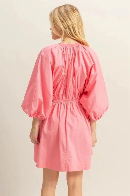 HYFVE Plunge Balloon Sleeve Poplin Mini Dress with Pockets by HYFVE