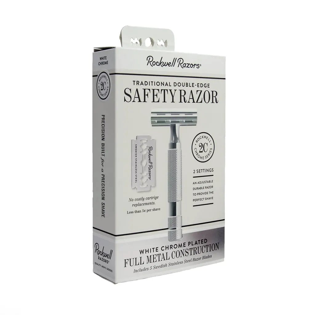 Rockwell 2C Adjustable DE Safety Razor - White Chrome (2 Settings) by Rockwell