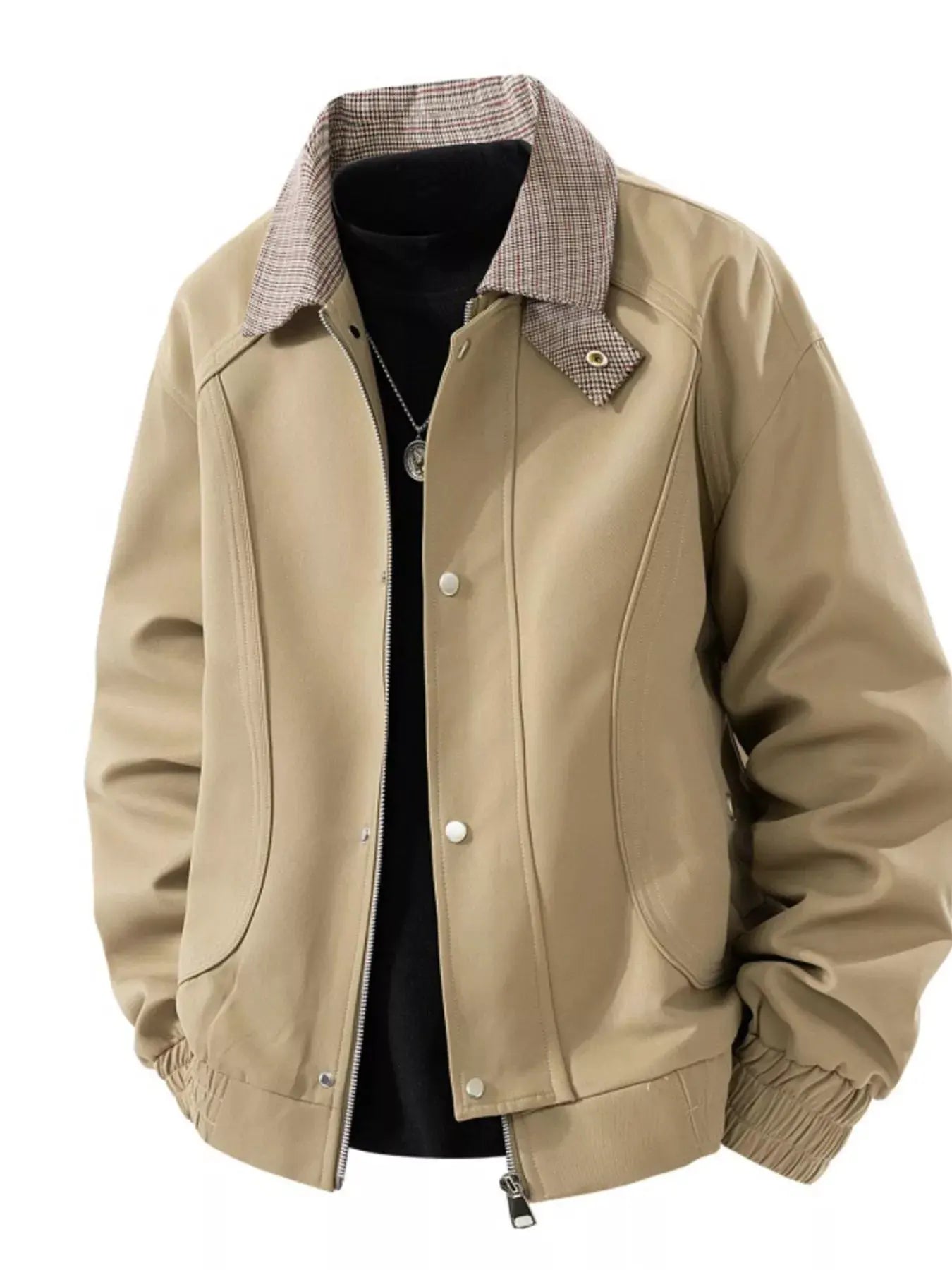 Men's Plus Size Casual Plaid Collar Zip Up Jacket by Partner Label