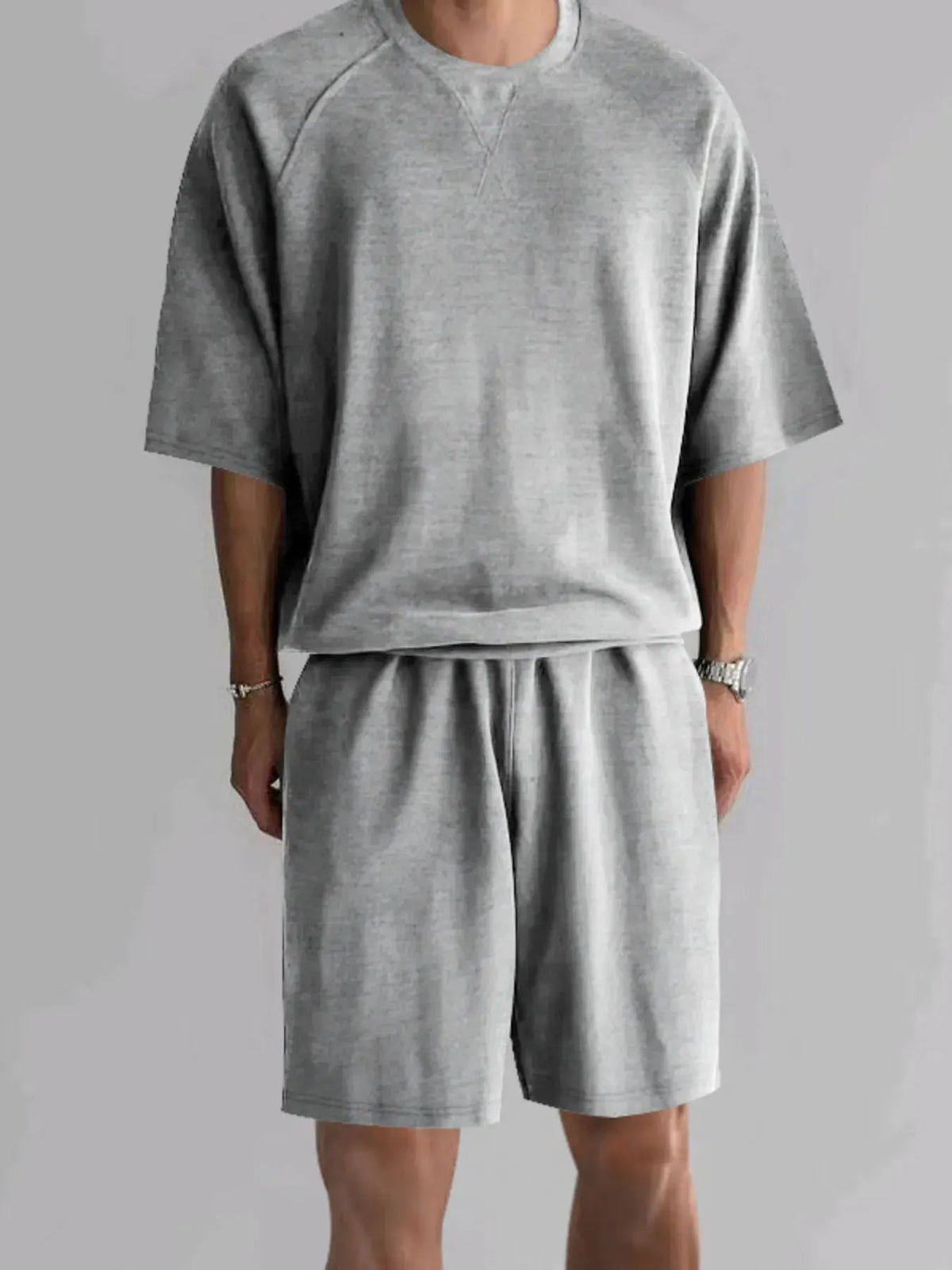 Men's Full Size Round Neck Top and Shorts Set Plus Size by Trendsi