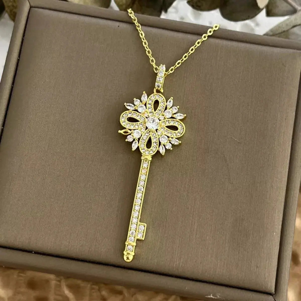 18K Gold-Plated Zircon Key Pendant Necklace by Partner Label
