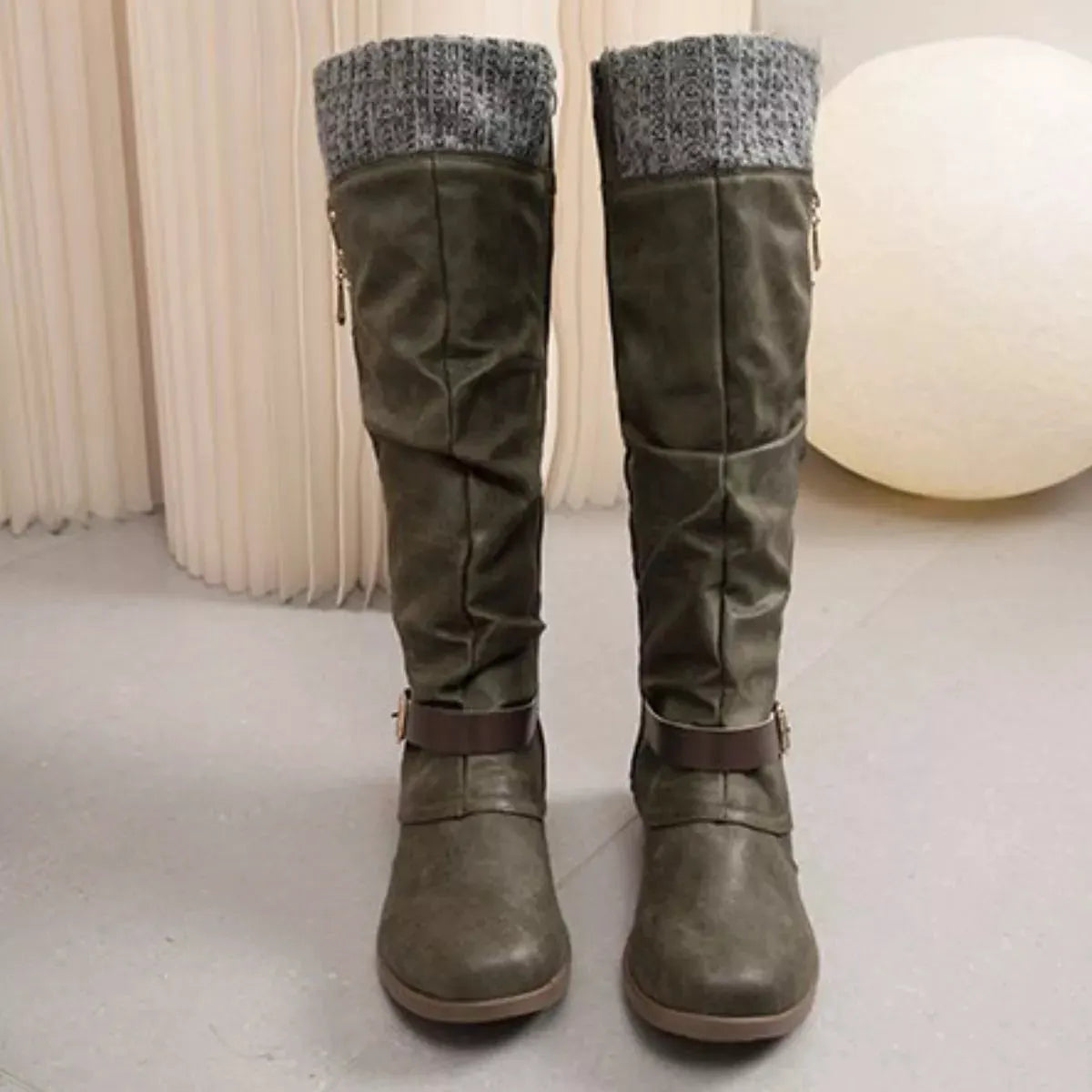 Knee High Slouch Boots with Knit Cuff by Partner Label