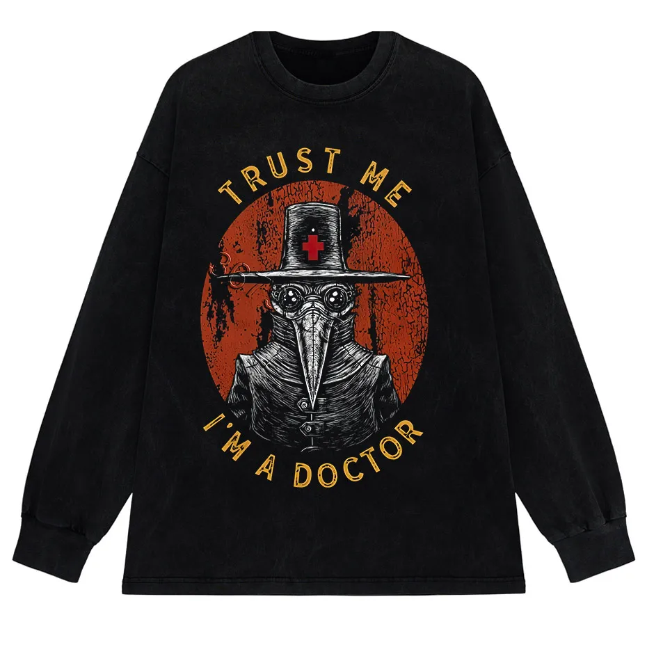 Funny Plague Doctor Graphic T-Shirt Men Cotton Streetwear Tee-3