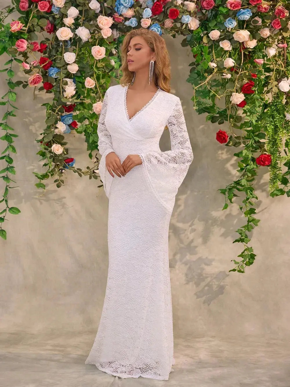 Lace Surplice Flare Sleeve Maxi Dress by Partner Label