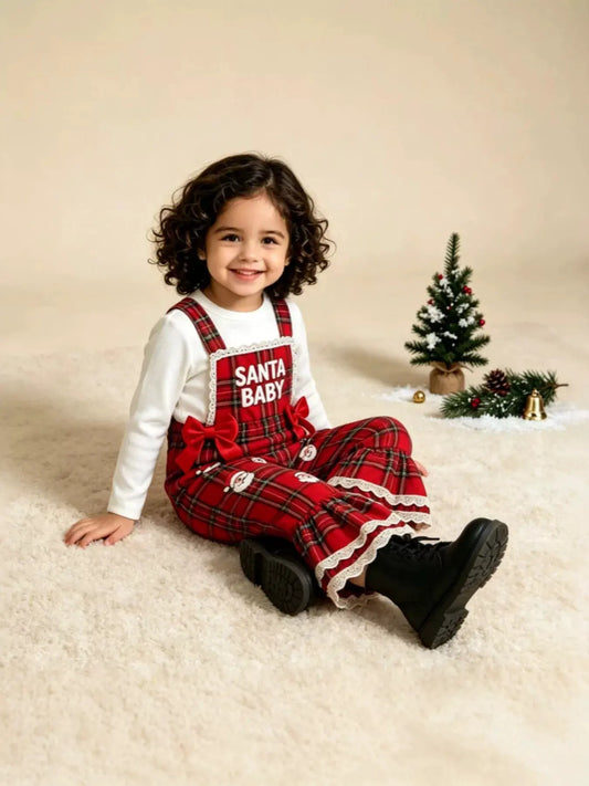 Children's Santa Baby Plaid Ruffle Jumpsuit by Trendsi
