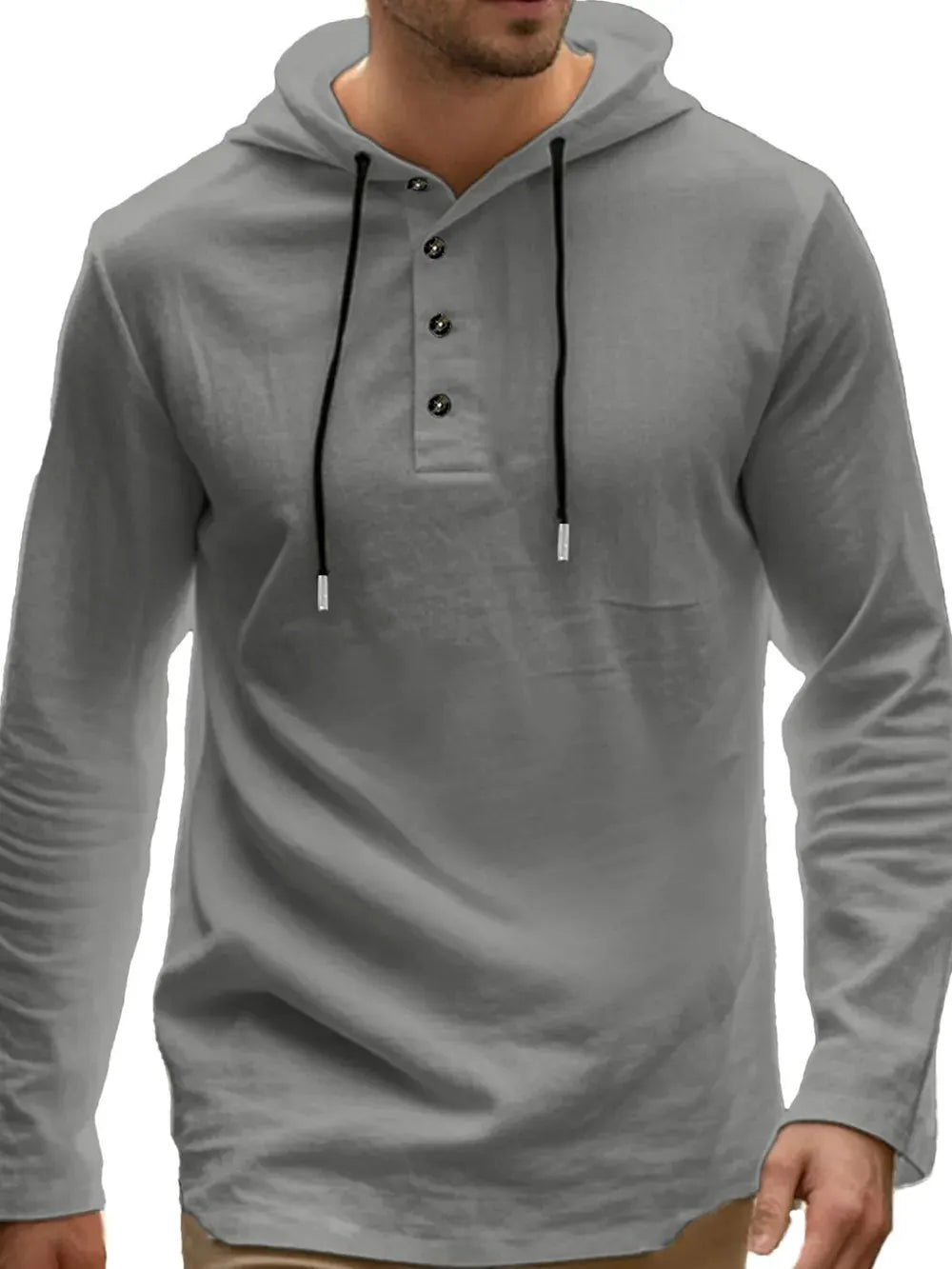Men's Full Size Drawstring Button Detail Long Sleeve Hoodie Plus Size by Trendsi