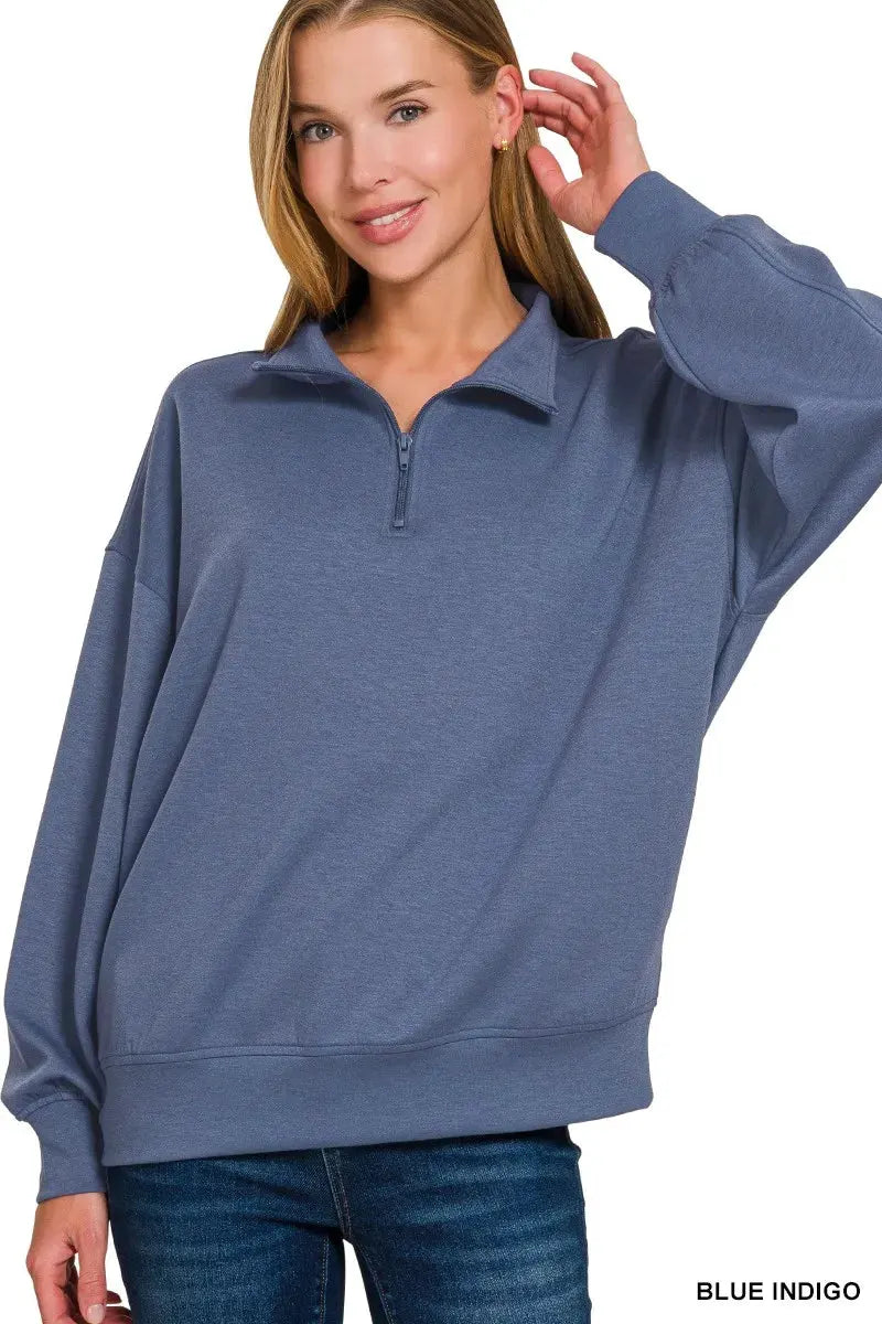 Zenana Scuba Quarter-Zip Sweatshirt by Zenana