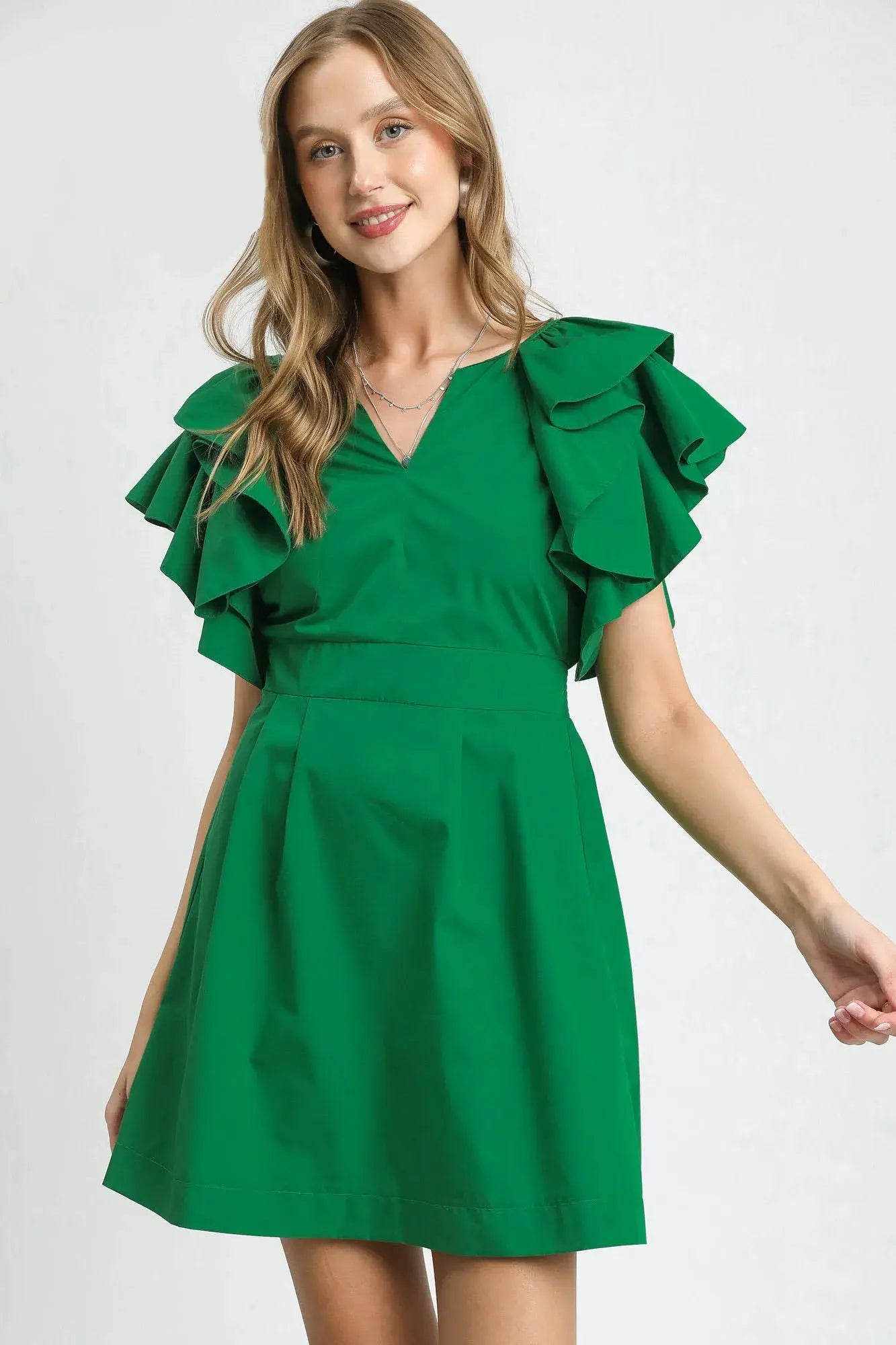 Umgee Double Ruffle Sleeve Fit and Flare Dress by Umgee