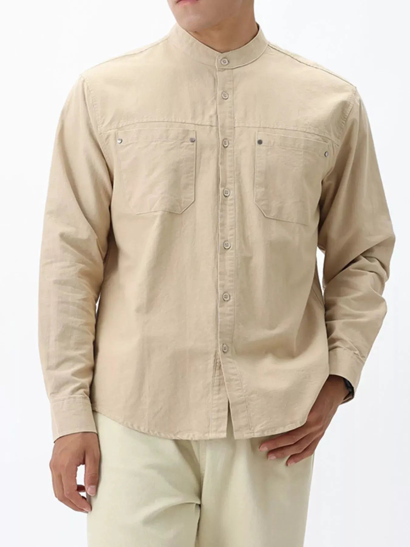Men's Plus Size Casual Long Sleeve Shirt with Double Chest Pockets by Trendsi