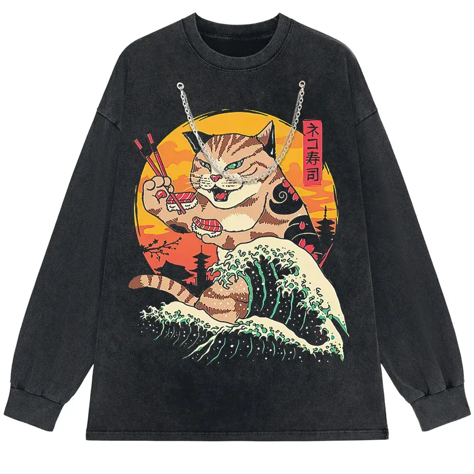 Japanese Genki Cat Anime Print Men's T-Shirt Casual O-Neck by Vimost Shop