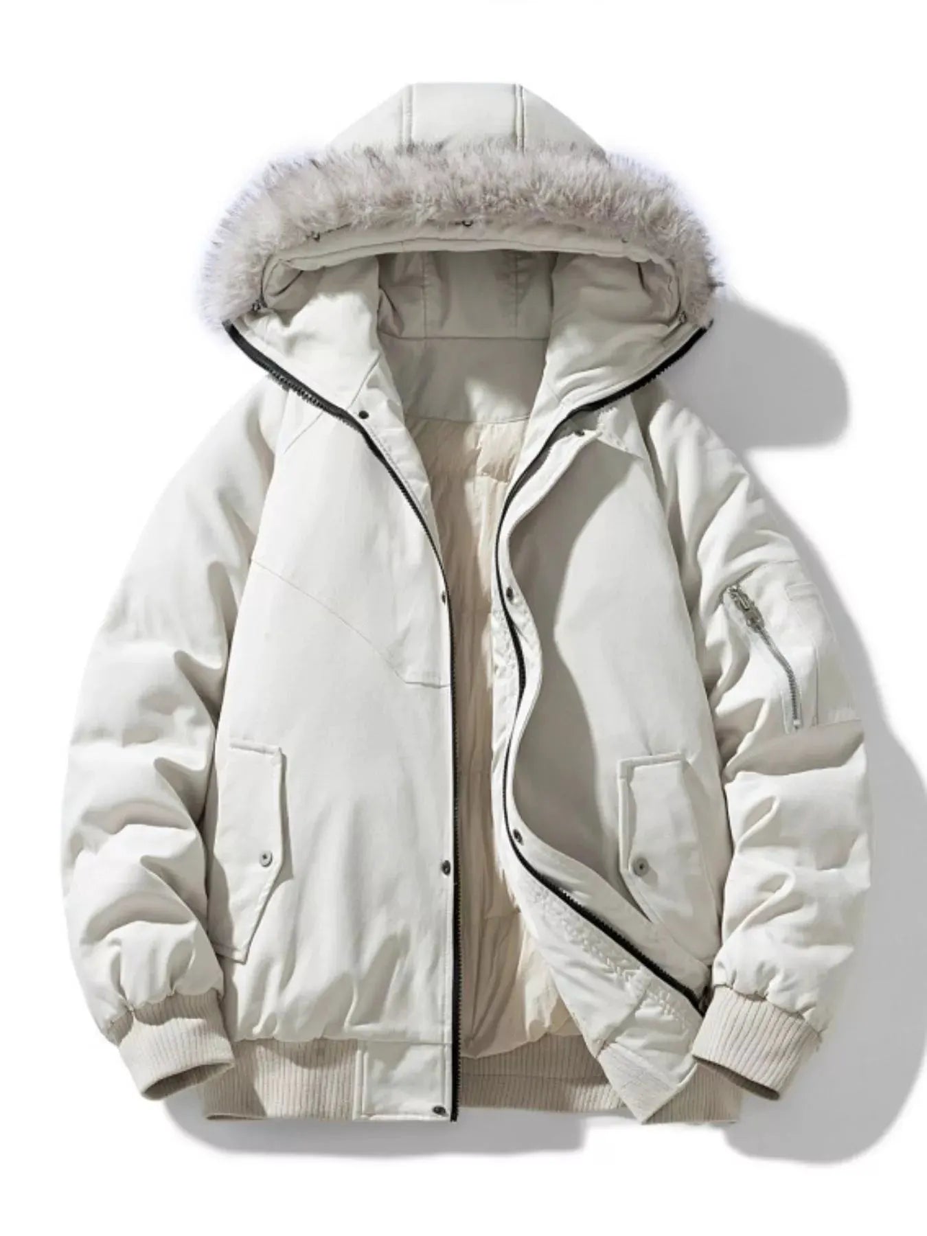 Men's Plus Size Faux Fur Hooded Padded Bomber Jacket by Partner Label
