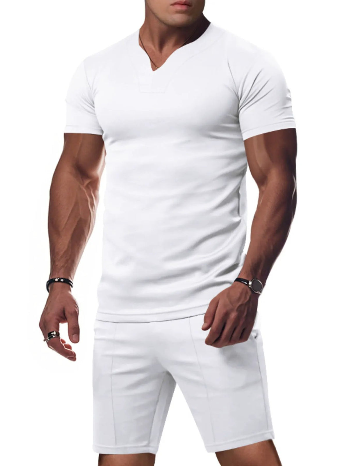 Men's Full Size V-Neck Short Sleeve T-Shirt and Shorts Set Plus Size by Trendsi
