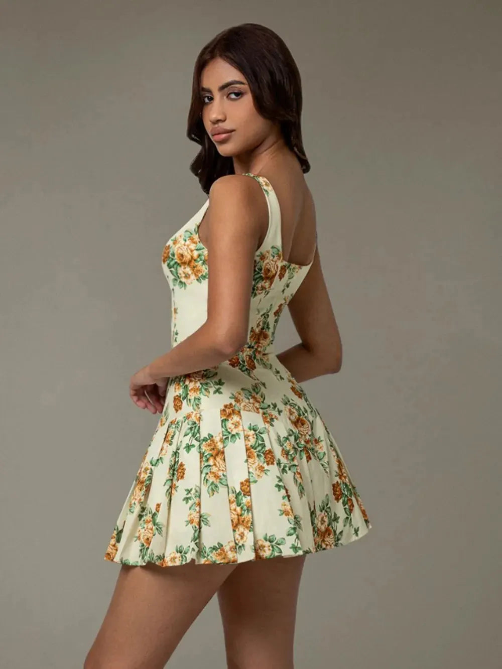 Floral Sleeveless Mini Pleated Dress by Partner Label