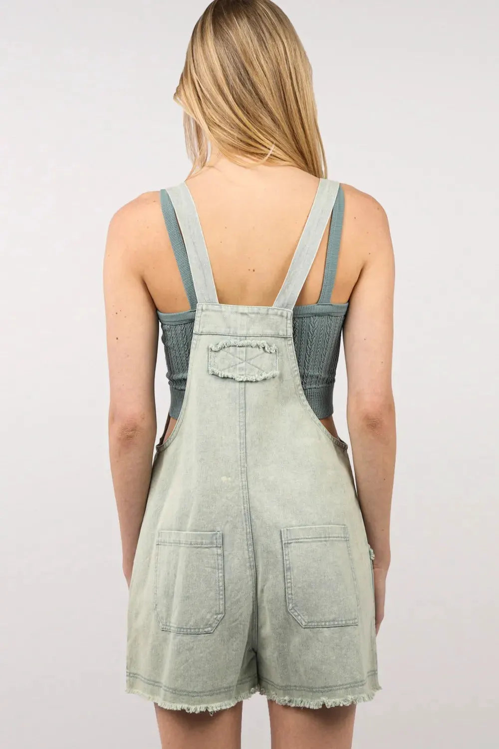 VERY J Washed Frayed Hem Denim Overall by Partner Label