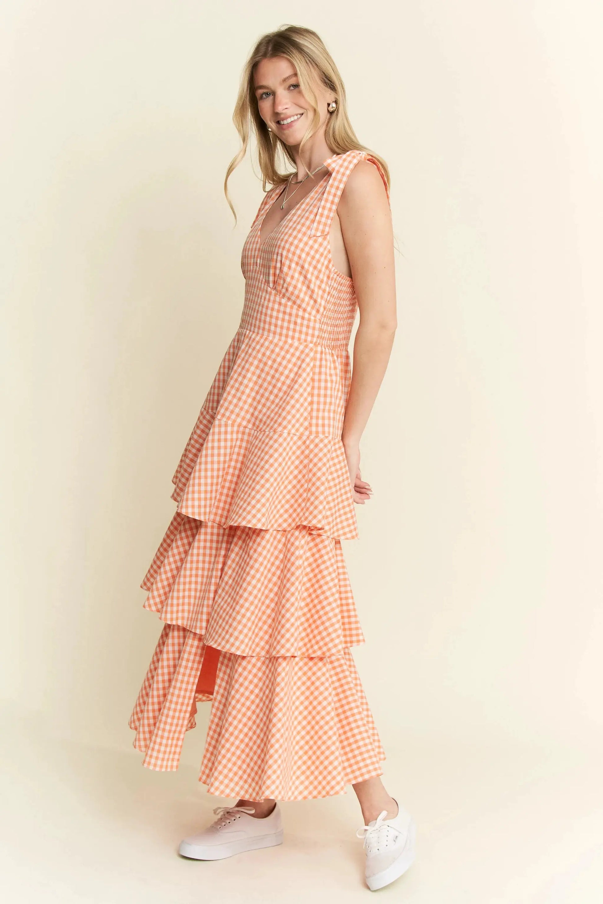 Jade By Jane Sleeveless Gingham Print Tiered Midi Dress by Jade By Jane